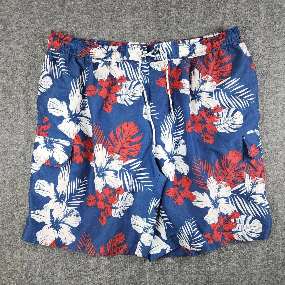 Foundry Swim Trunks Mens 3XL Blue Floral Tropical‎ Cargo Board Shorts